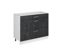 Vicco Mueble bajo de Cocina R-Line, Hormigón Negro/Blanco 100 cm | 3 Cajones · Sin encimera · Patas regulables en altura · ✓ Fácil acceso · ✓ Libremente combinable