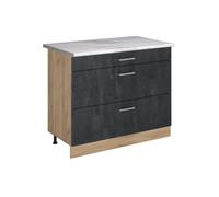 Vicco Mueble bajo de Cocina R-Line, Hormigón Negro/Roble Dorado 100 cm | 3 Cajones · Encimera incl. · Patas regulables en altura · ✓ Fácil acceso · ✓ Libremente combinable
