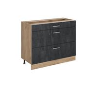 Vicco Mueble bajo de Cocina R-Line, Hormigón Negro/Roble Dorado 100 cm | 3 Cajones · Sin encimera · Patas regulables en altura · ✓ Fácil acceso · ✓ Libremente combinable
