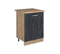 Vicco Mueble bajo de Cocina R-Line, Hormigón Negro/Roble Dorado 60 cm | 1 Puerta · Encimera incl. · Patas regulables en altura · 1 Estante · Libremente combinable