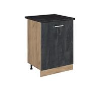 Vicco Mueble bajo de Cocina R-Line, Hormigón Negro/Roble Dorado 60 cm | 1 Puerta · Encimera incl. · Patas regulables en altura · 1 Estante · Libremente combinable