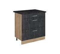 Vicco Mueble bajo de Cocina R-Line, Hormigón Negro/Roble Dorado 80 cm | 3 Cajones · Encimera incl. · Patas regulables en altura · ✓ Fácil acceso · Libremente combinable