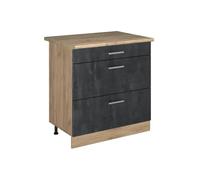 Vicco Mueble bajo de Cocina R-Line, Hormigón Negro/Roble Dorado 80 cm | 3 Cajones · Encimera incl. · Patas regulables en altura · ✓ Fácil acceso · Libremente combinable