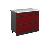 Vicco Mueble bajo de Cocina R-Line, Rojo/Antracita 100 cm | 3 Cajones · Encimera incl. · Patas regulables en altura · ✓ Fácil acceso · ✓ Libremente combinable