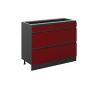 Vicco Mueble bajo de Cocina R-Line, Rojo/Antracita 100 cm | 3 Cajones · Sin encimera · Patas regulables en altura · ✓ Fácil acceso · ✓ Libremente combinable