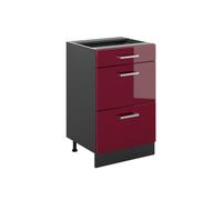 Vicco Mueble bajo de Cocina R-Line, Rojo de Alto Brillo/Antracita 50 cm | 3 Cajones · Sin encimera · Patas regulables en altura · ✓ Fácil acceso · ✓ Libremente combinable