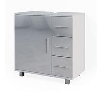 Vicco Mueble bajo Lavabo Ilias, Blanco Alto Brillo, 60 x 60.8 cm | 3 Cajones · 1 Puerta · Recorte para sifón · Para productos de cuidado y artículos de baño