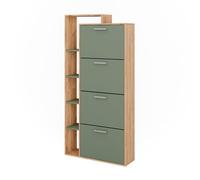 Vicco Mueble zapatero Orlando, Goldkraft roble/verde, 80 x 166.1 cm | con 4 compartimentos, para el almacenamiento y la organización de zapatos en la entrada