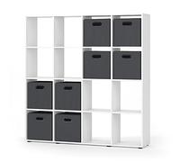 Vicco Separador de ambientes Karree, Blanco, 138.5 x 142.5 cm | con 4 cajones plegables, para una distribución flexible del espacio y un almacenamiento organizado