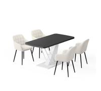 Vicco Set de Mesa de Comedor Fenaro, Negro/Blanco, 120 x 80 cm | con 4 sillas de comedor