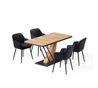 Vicco Set de Mesa de Comedor Fenaro, Roble Dorado, 120 x 80 cm | con 4 sillas de comedor