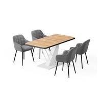 Vicco Set de Mesa de Comedor Fenaro, Roble Dorado/Blanco, 120 x 80 cm | con 4 sillas de comedor
