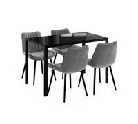 Vicco Set de Mesa de Comedor Grand, Negro 120 x 70 cm | con 4 sillas (grises)