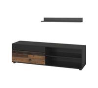 Vicco Tablero bajo y estantería Berno, Negro/Antiguo | con 1 solapa, apto para montaje en pared para televisores de hasta 65 pulgadas