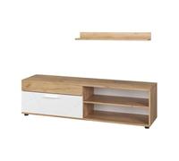 Vicco Tablero bajo y estantería Berno, Oro Potencia Roble/Blanco | con 1 solapa, apto para montaje en pared para televisores de hasta 65 pulgadas