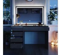 Vicco Tocador Sherry, Antracita 120 cm | ✓ Espejo LED · 5 cajones · De suelo · Aspecto sin tiradores · Tablero espacioso