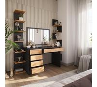 Vicco Tocador Sherry, Antracita/Roble Dorado 120 x 75 cm sin Espejo | sin espejo · 5 cajones · De suelo · Aspecto sin tiradores · Tablero espacioso
