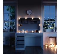 Vicco Tocador Sherry, Blanco 120 cm | ✓ Espejo con guirnalda LED · 5 cajones · De suelo · Aspecto sin tiradores · Tablero espacioso