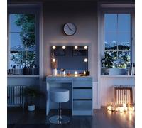 Vicco Tocador Sherry, Blanco 90 cm | ✓ Espejo con guirnalda LED · ✓ Taburete · 4 cajones · De suelo · Aspecto sin tiradores
