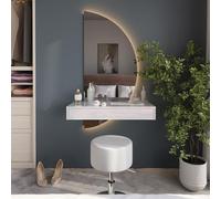 Vicco Tocador Sherry, Blanco Alto Brillo 81.4 cm | ✓ Consola de maquillaje · ✓ Espejo LED, orientado a la derecha · ✓ Taburete · Montada en la pared · Diseño flotante