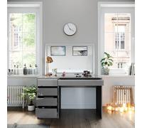 Vicco Tocador Sherry, Gris 120 cm | ✓ Espejo LED · 5 cajones · De suelo · Aspecto sin tiradores · Tablero espacioso