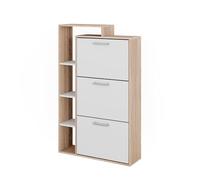 Vicco Volquete zapatero Orlando, Blanco/Sonoma, 80 x 128.3 cm | con 3 compartimentos, para el almacenamiento y la organización de zapatos