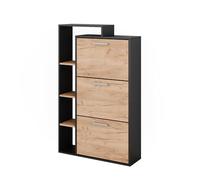 Vicco Volquete zapatero Orlando, Roble dorado/antracita, 80 x 128.3 cm | con 3 compartimentos, para el almacenamiento y la organización de zapatos