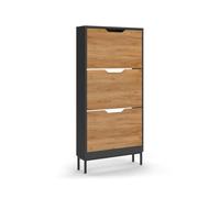 Vicco Zapatera abatible Luca, Antracita/Roble dorado, 59 x 123 cm con 3 compartimentos basculantes
