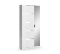Vicco Zapatera abatible Luca, Blanco, 90 x 180.5 cm con 5 compartimentos basculantes y espejo