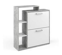 Vicco Zapatera abatible Orlando, Blanco/hormigón, 24.5 x 90 cm | con dos estantes plegables para un almacenamiento de zapatos que ahorra espacio