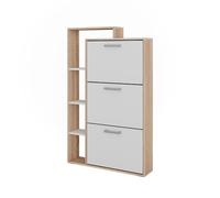 Vicco Zapatera abatible Orlando, Blanco/Sonoma, 80 x 128.3 cm | con 3 compartimentos plegables, para el almacenamiento compacto de zapatos y la organización de accesorios