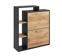 Vicco Zapatera abatible Orlando, Roble dorado/antracita, 24.5 x 90 cm | 2 compartimentos, con dos estantes plegables para un almacenamiento de zapatos que ahorra espacio