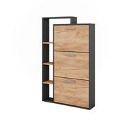 Vicco Zapatera abatible Orlando, Roble dorado/antracita, 80 x 128.3 cm | con 3 compartimentos plegables, para el almacenamiento compacto de zapatos y la organización de accesorios