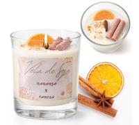 VICEMA Vela Aromática Perfumada con Cera de Soja Ecológica, Fabricación Artesanal en ESPAÑA, Aromaterapia y Decorativa, en Vaso de Cristal, Aroma a Naranja-Canela, Duración + de 30 Horas