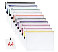 Vicloon Bolsa de Archivo de Multicolor Cremallera, 10 Pcs A4 Bolsa de Documentos Blanco de Malla Bolsa de Archivo Bolsas de Cremallera de Almacenamiento de Oficina Accesorios