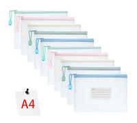 Vicloon Bolsa de Archivo de Multicolor Cremallera, 10 Pcs A4 Bolsa de Documentos con Etiqueta Blanco de Malla Bolsa de Archivo Bolsas de Cremallera de Almacenamiento de Oficina Accesorios