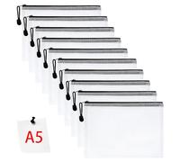 Vicloon Bolsa de Archivo de Negro Cremallera, 10 Pcs A5 Bolsa de Documentos Blanco de Malla Bolsa de Archivo Bolsas de Cremallera de Almacenamiento para Cosméticos Suministros de Oficina Accesorios