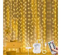Vicloon - Guirnalda luminosa para cortina, 300 LED, 3 m x 3 m, baja tensión 5 V, 8 modos de iluminación impermeable IP67 exterior e interior, decoración para Navidad, boda, cumpleaños