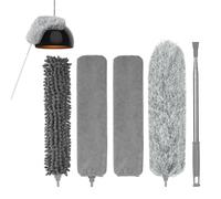 Vicloon Plumero Telescópico Microfibra, 7Pcs Plumero de Limpieza Extensible, con 4 en 1 Microfibra Lavable Plumero y Cepillo para Grietas, Poste Telescópico Largo de 180cm, para Techo, Muebles