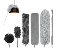 Vicloon Plumero Telescópico Microfibra, 8Pcs Plumero de Limpieza Extensible, Lavable Plumero y Cabezal de Cepillo y Cepillo para Grietas, Poste Telescópico Largo de 180cm, para Techo, Muebles
