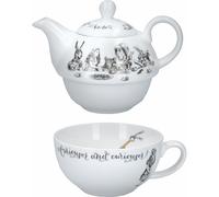 Victoria & Albert Juego de Tetera y Taza Alicia en el País de las Maravillas 1 en Caja de Regalo, Té de China Fina, Blanco 250ml
