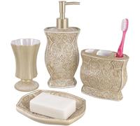 Victoria Bath Ensemble, Juego de Accesorios de baño de 4 Piezas, colección Victoria, Juego de Regalo de baño con dispensador de jabón, Soporte para Cepillo de Dientes, Vaso y jabonera Creative Scents
