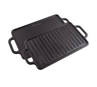VICTORIA Plancha Cocina Hierro Fundido Curado Parrilla Doble Reversible 33 X 21cm para Fuego, Barbacoa, Horno, Vitrocerámica, Gas, Curada para Crear Antiadherente Libre de Tóxicos sin PTFE