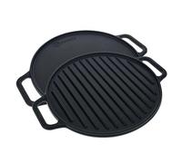 VICTORIA Plancha Cocina Hierro Fundido Esmaltado Parrilla Doble Reversible 32cm Redonda para Fuego, Barbacoa, Horno, Vitrocerámica, Gas, Libre de Tóxicos sin PTFE