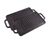 VICTORIA Plancha Cocina Hierro Fundido Esmaltado Parrilla Doble Reversible 33 X 21cm para Fuego, Barbacoa, Horno, Vitrocerámica, Gas, Libre de Tóxicos sin PTFE