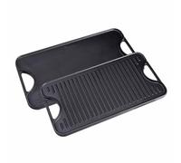 VICTORIA Plancha Cocina Hierro Fundido Esmaltado Parrilla Doble Reversible 50 X 35cm para Fuego, Barbacoa, Horno, Vitrocerámica, Gas, Libre de Tóxicos sin PTFE
