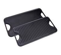 Victoria Plancha Cocina Hierro Fundido Inducción Parrilla Doble Reversible para Fuego, Barbacoa, Horno, Vitrocerámica, Gas, Libre de Tóxicos sin PTFE