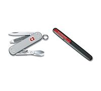 Victorinox 0.6221.26 Alox- Navaja suiza 5 funciones, color plateado & Dual One Size Afilador de cuchillos fabricado en madera y color negro/rojo