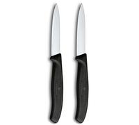 Victorinox 2x Cuchillos Peladores - Swiss Classic, 8 cm, Filo Recto, Negro | Juego de 2 piezas con hoja de acero inoxidable y mango ergonómico negro.