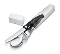 Victorinox Classic Juego de 3 cubiertos compuesto por cuchillo, tenedor y cuchara, apto para el lavavajillas, fabricado en acero inoxidable y de color negro
